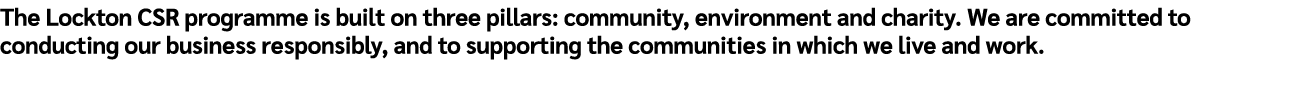 The Lockton CSR programme is built on three pillars: community, environment and charity  We are committed to conducti   